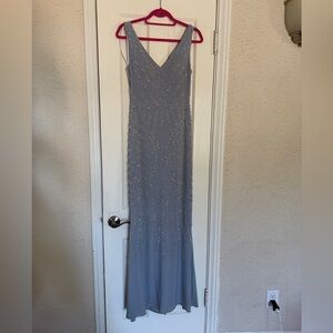 Aqua Formal Beaded Sleeveless Gown Size 6 Worn Once - Soft gray / blue-gray